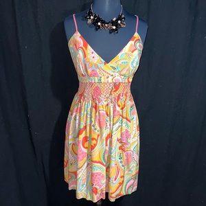 Victoria’s Secret silk paisley empire waist smocked fit&flare mini dress